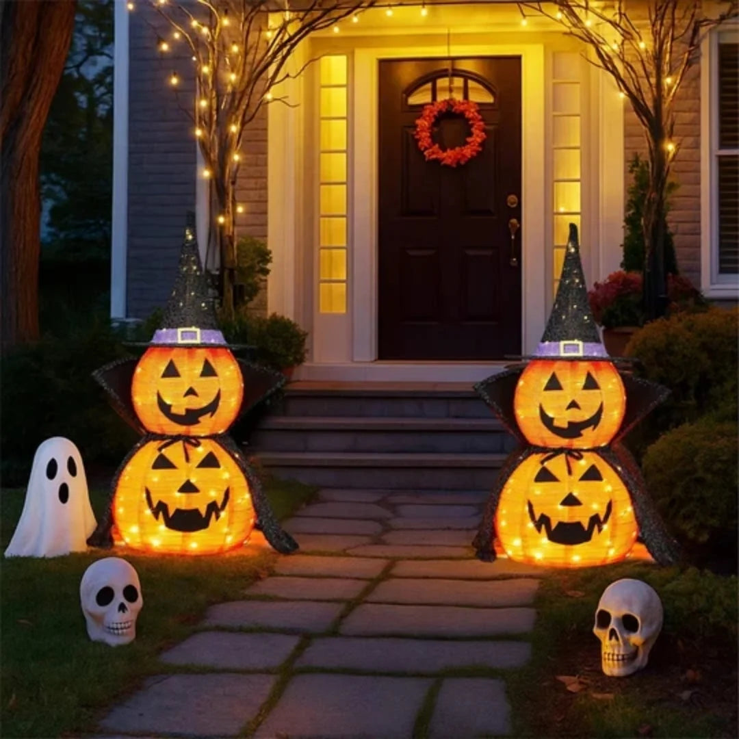Halloween Pumpkin | Pre-Lit Warm White LEDs & Collapsible | Set of 2