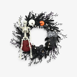 Halloween Wreath | Skeleton & Pumpkin | Lightweight Plastic