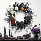 Halloween Wreath | Skeleton & Pumpkin | Lightweight Plastic