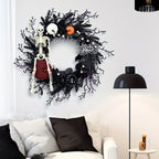 Halloween Wreath | Skeleton & Pumpkin | Lightweight Plastic