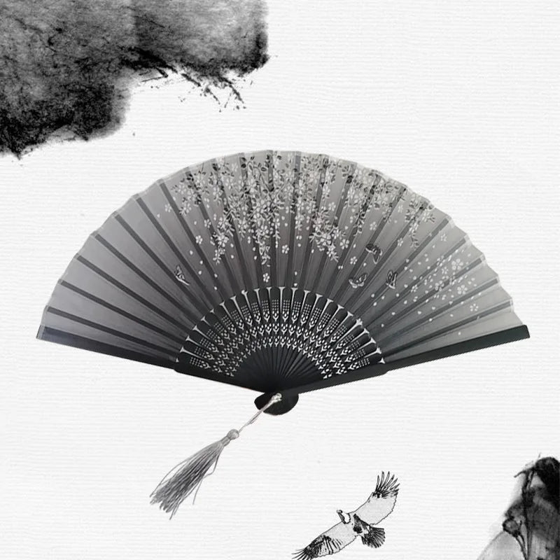 Hand Fan | Traditional Floral Design & Bamboo Ribs | 21 cm
