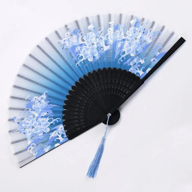 Hand Fan | Traditional Floral Design & Bamboo Ribs | 21 cm