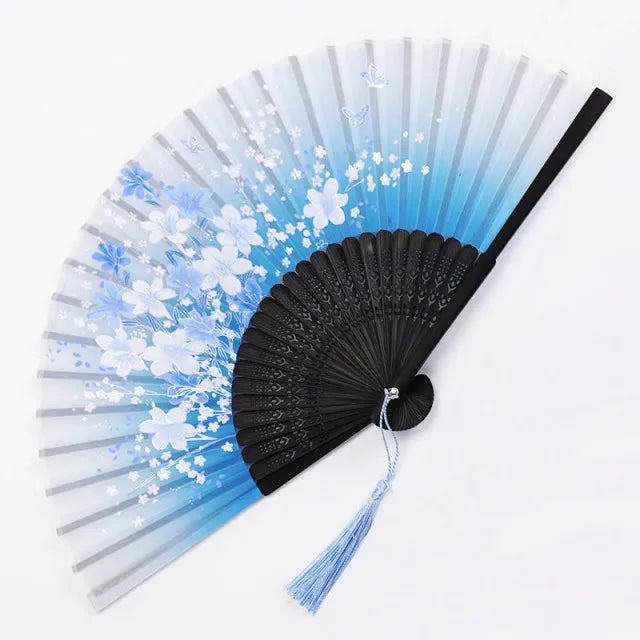 Hand Fan | Traditional Floral Design & Bamboo Ribs | 21 cm