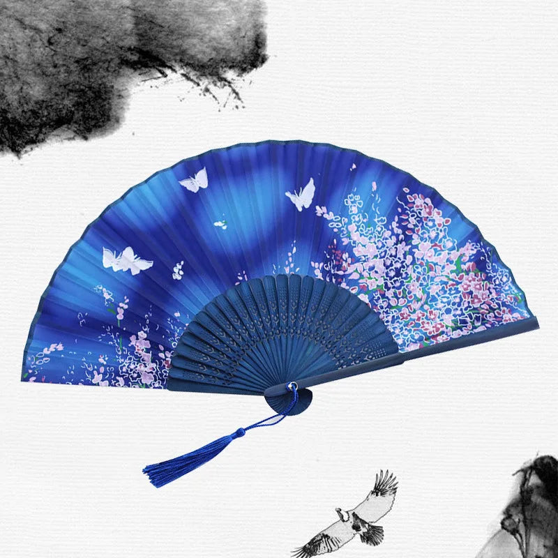 Hand Fan | Traditional Floral Design & Bamboo Ribs | 21 cm