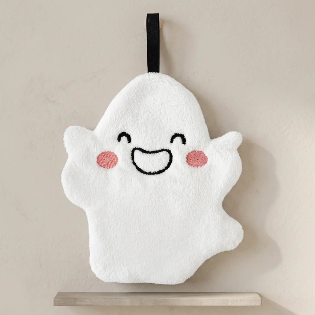 Hand Towel | Ghost-Shaped Soft Coral Fleece & Hanging Loop