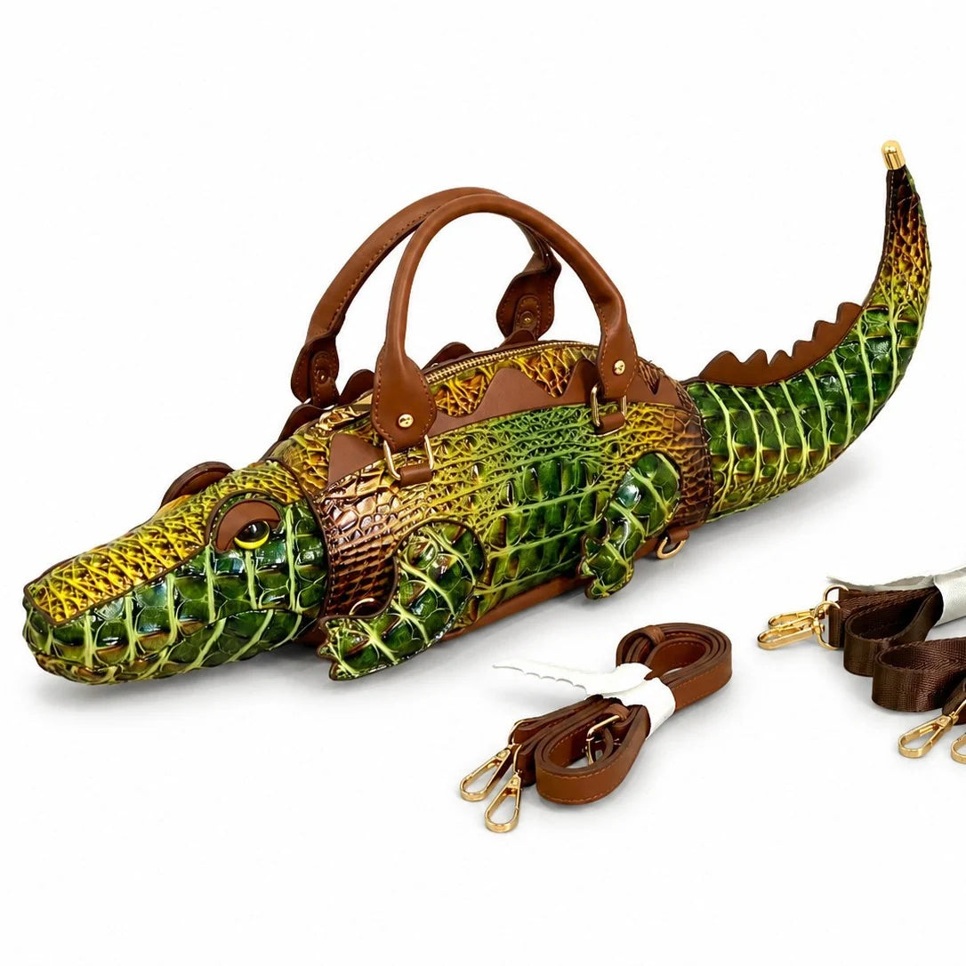 Handbag | 3D Alligator Design & Faux Leather