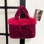 Handbag | Plush Faux Fur Leopard Print & Top Handles