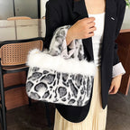 Handbag | Plush Faux Fur Leopard Print & Top Handles