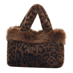 Handbag | Plush Faux Fur Leopard Print & Top Handles
