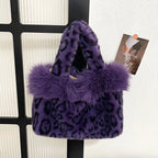 Handbag | Plush Faux Fur Leopard Print & Top Handles