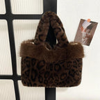 Handbag | Plush Faux Fur Leopard Print & Top Handles