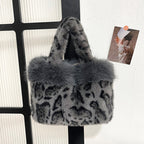 Handbag | Plush Faux Fur Leopard Print & Top Handles