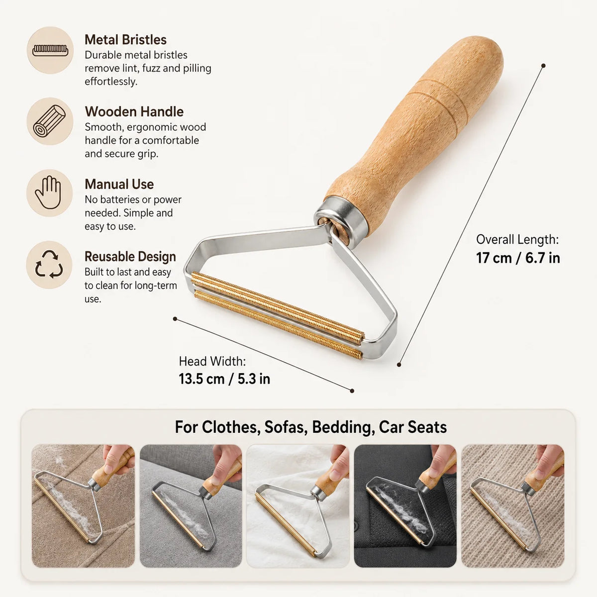 Handheld Lint Remover | Durable Metal Bristles