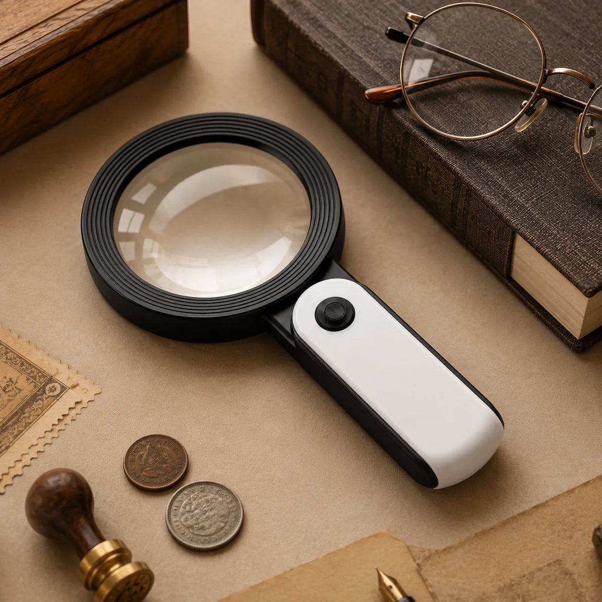Handheld Magnifying Glass | 30x Magnification & Built-In LED | Foldable