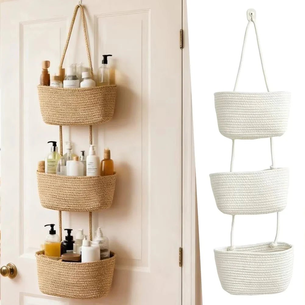 Hanging Basket Organizer | 3-Compartment Space-Saving | Door Hook Included