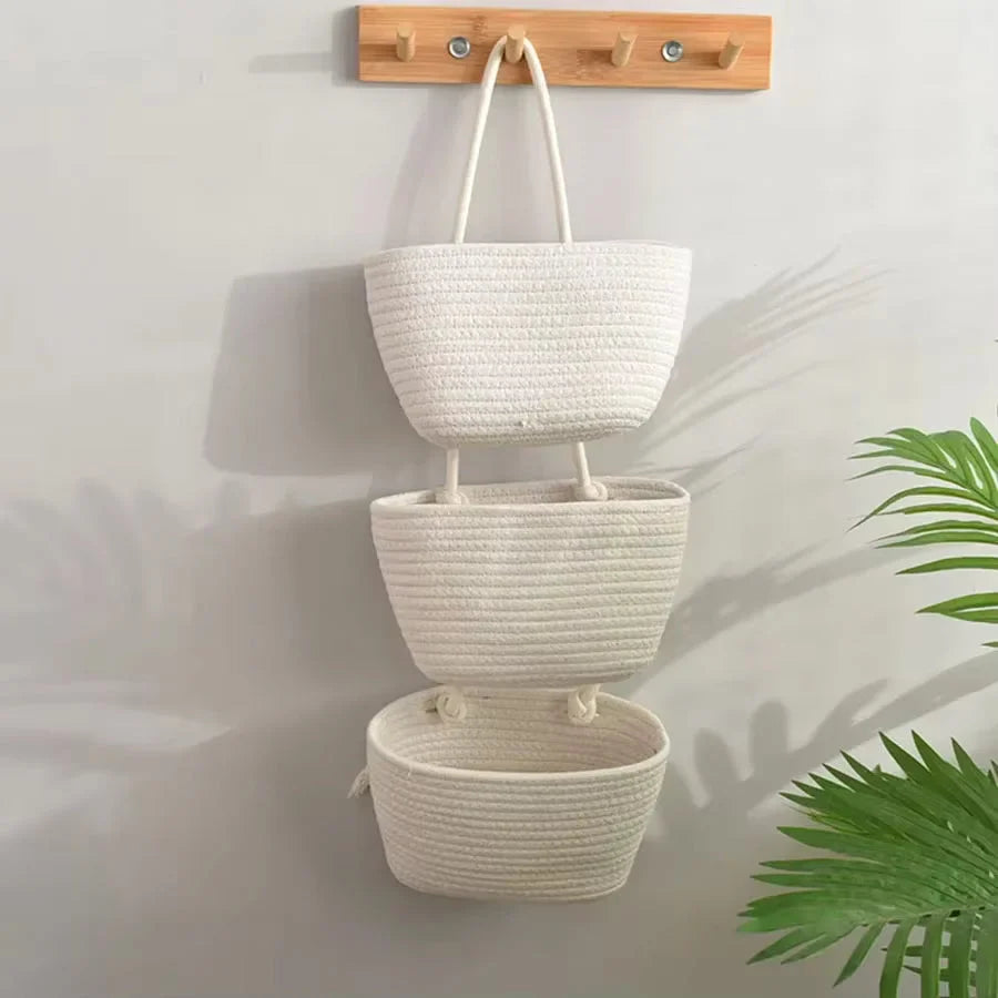 Hanging Basket Organizer | 3-Compartment Space-Saving | Door Hook Included