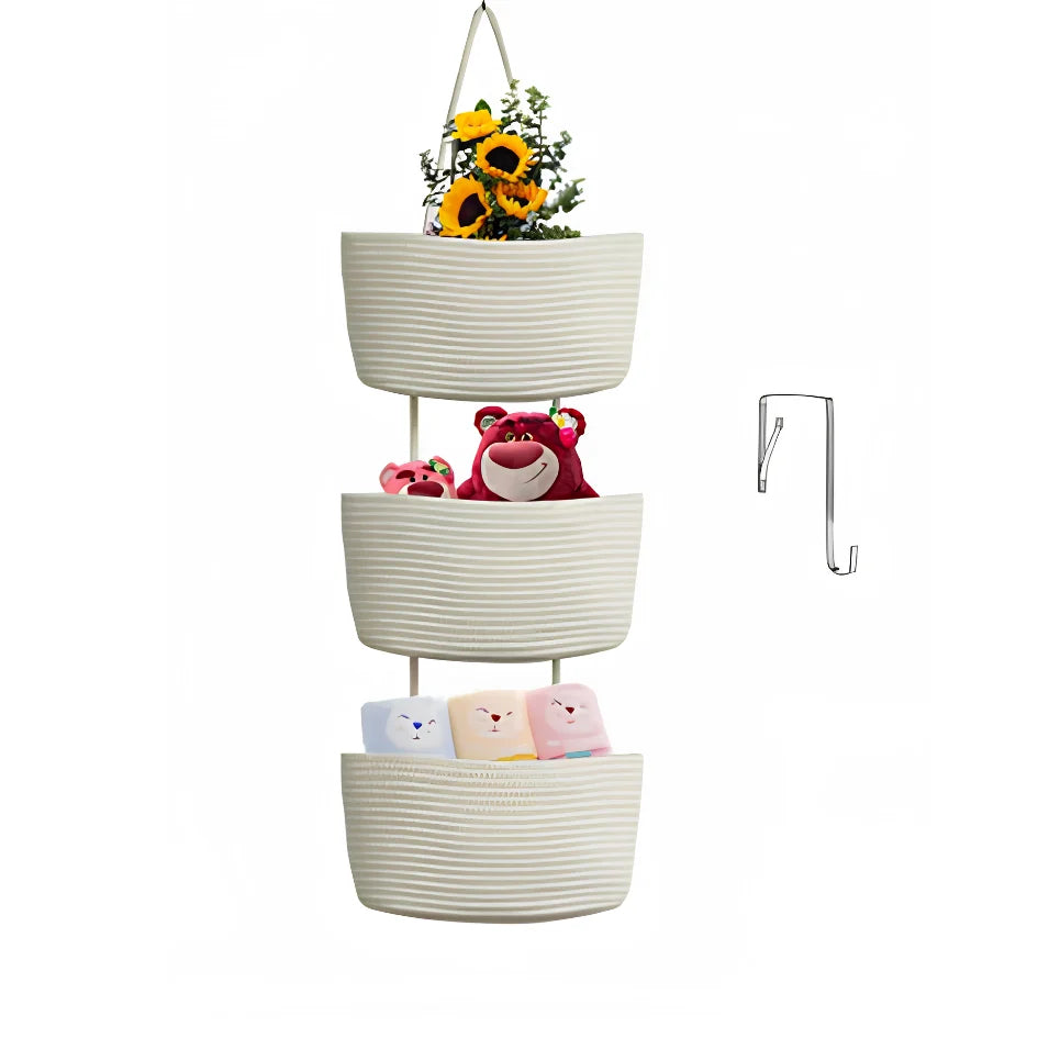 Hanging Basket Organizer | 3-Compartment Space-Saving | Door Hook Included