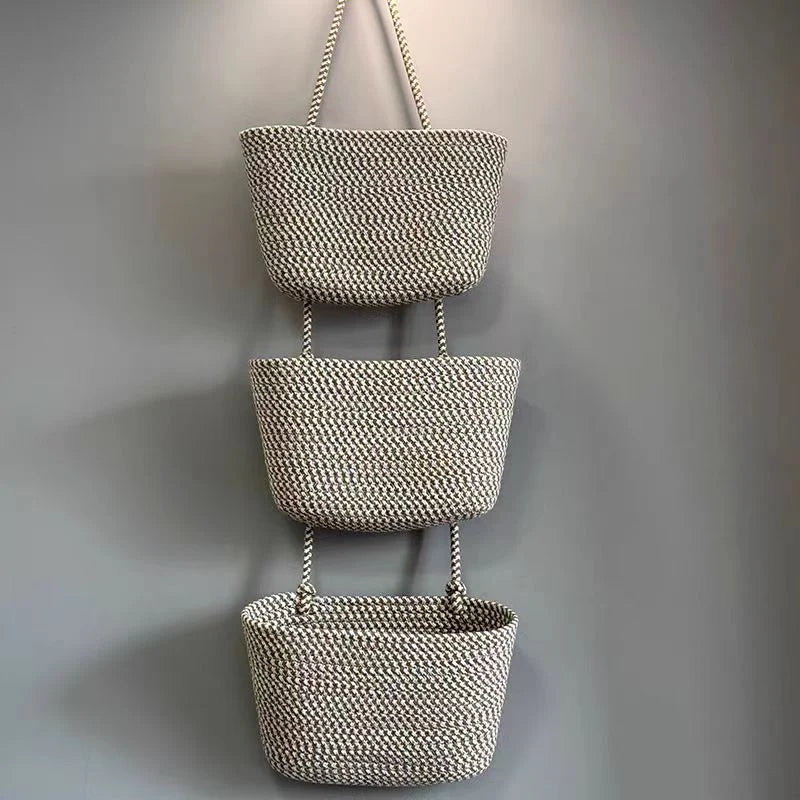 Hanging Basket Organizer | 3-Compartment Space-Saving | Door Hook Included