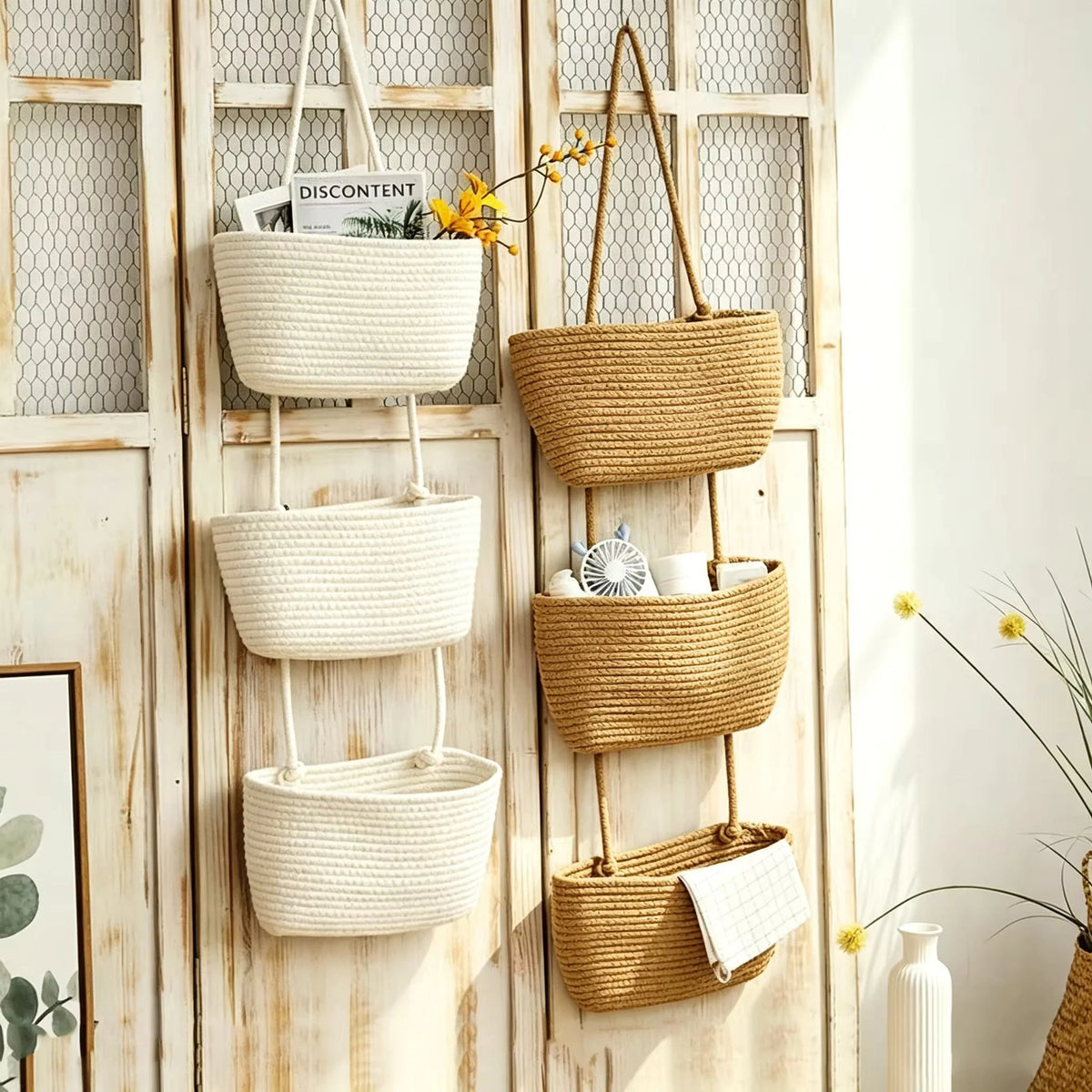 Hanging Basket Organizer | 3-Compartment Space-Saving | Door Hook Included
