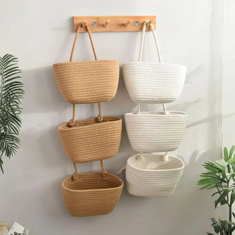 Hanging Basket Organizer | 3-Compartment Space-Saving | Door Hook Included