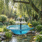 Hanging Bird Bath | Two-Tier Solar Fountain | Glass Bowl
