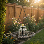 Hanging Bird Bath | Two-Tier Solar Fountain | Glass Bowl