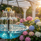 Hanging Bird Bath | Two-Tier Solar Fountain | Glass Bowl