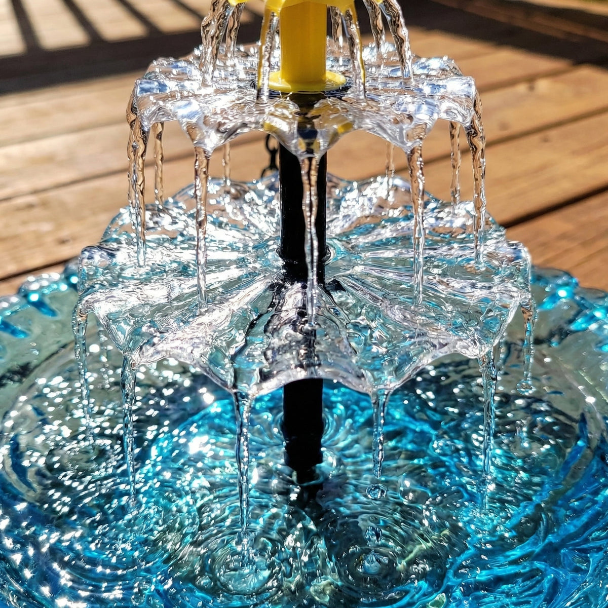 Hanging Bird Bath | Two-Tier Solar Fountain | Glass Bowl