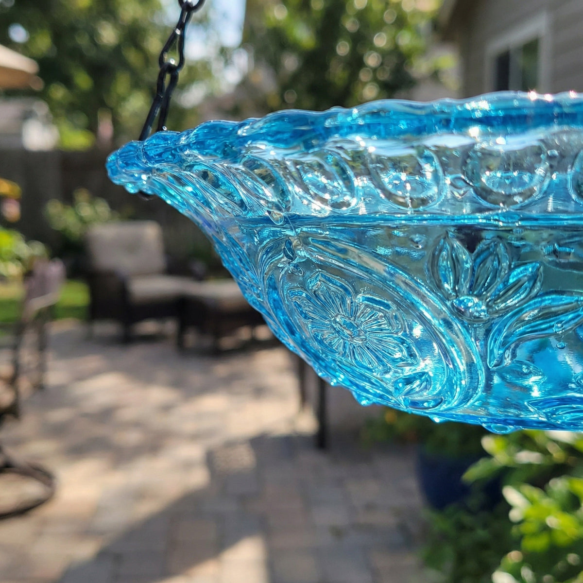 Hanging Bird Bath | Two-Tier Solar Fountain | Glass Bowl