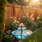 Hanging Bird Bath | Two-Tier Solar Fountain | Glass Bowl