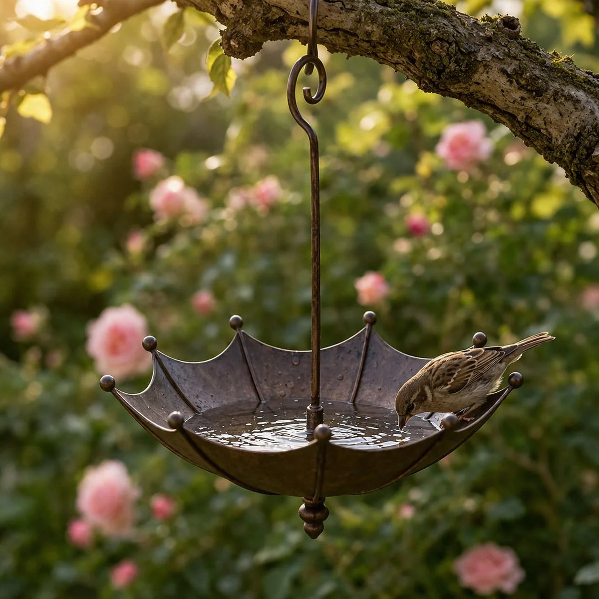 Hanging Bird Feeder & Bath | Rust-Resistant Iron
