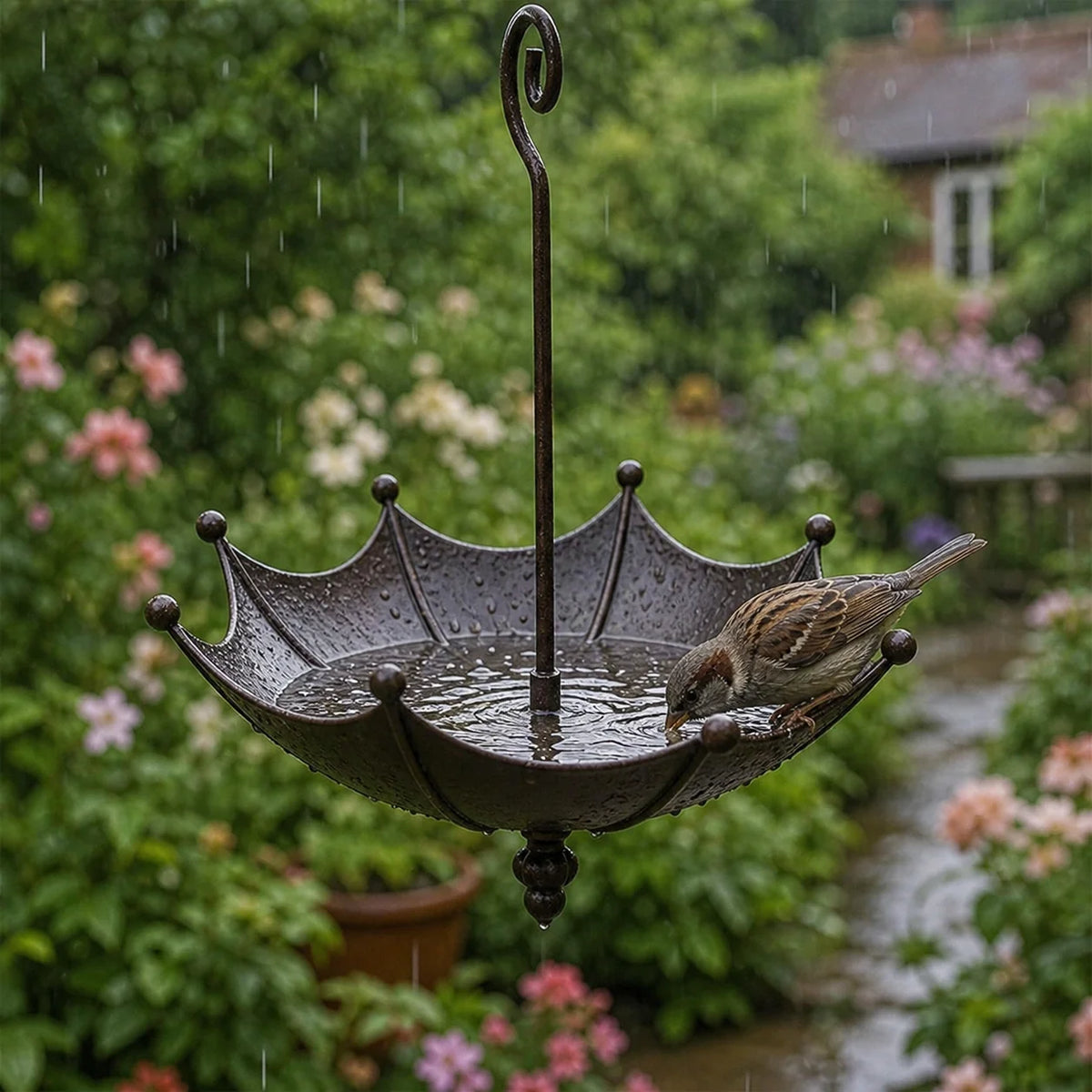 Hanging Bird Feeder & Bath | Rust-Resistant Iron