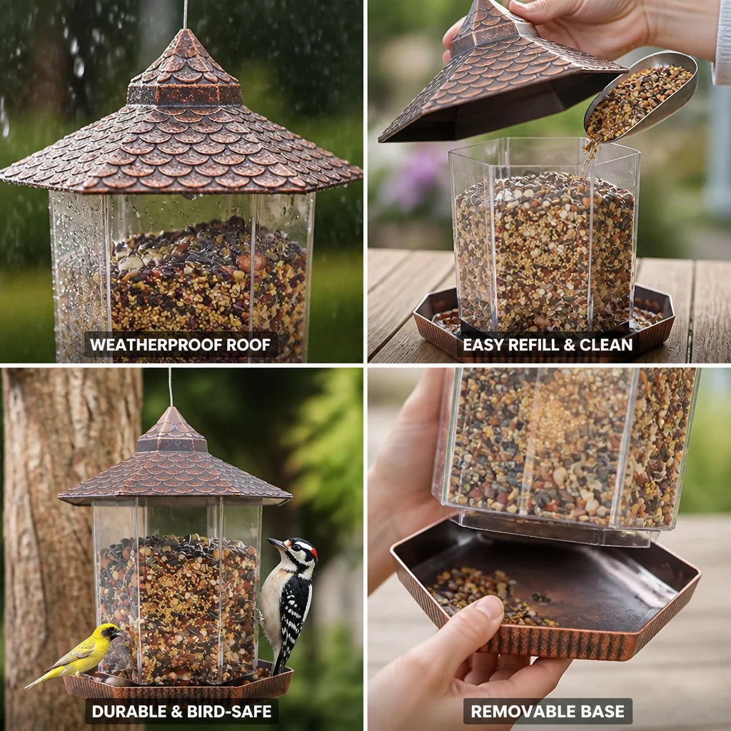 Hanging Bird Feeder | Weatherproof Roof & Transparent Body | 1.18 kg Capacity