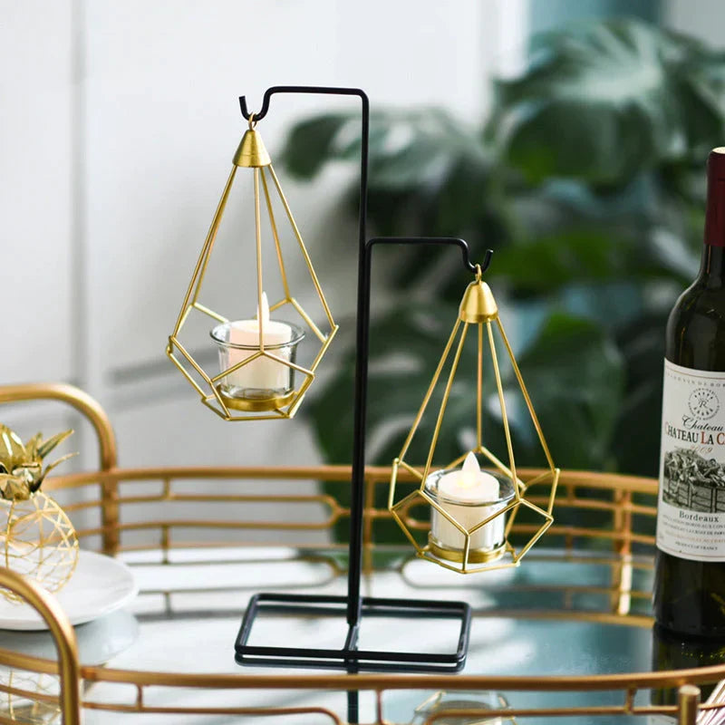 Hanging Candle Holder | Diamond-Faceted Metal