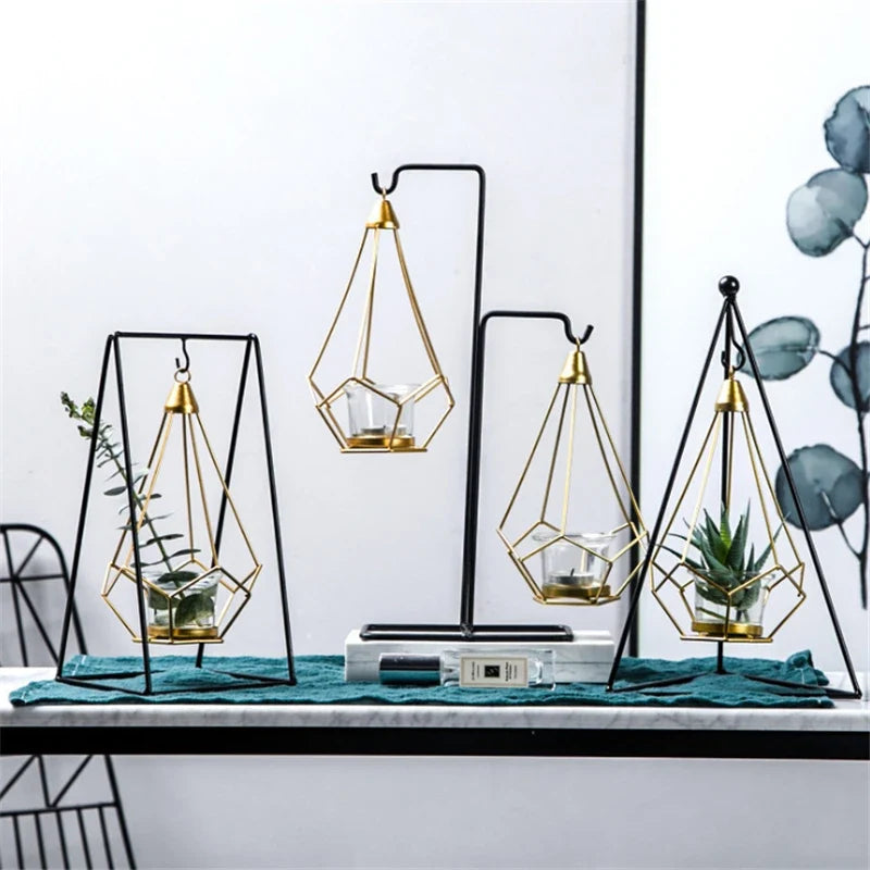 Hanging Candle Holder | Diamond-Faceted Metal