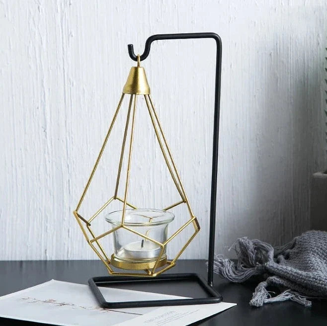 Hanging Candle Holder | Diamond-Faceted Metal