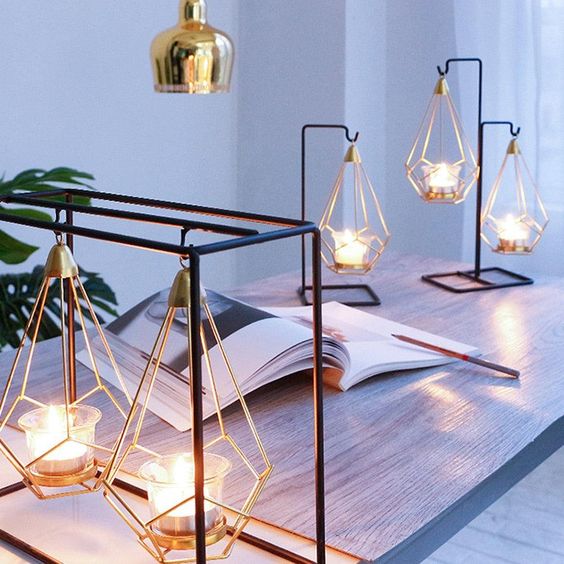 Hanging Candle Holder | Diamond-Faceted Metal