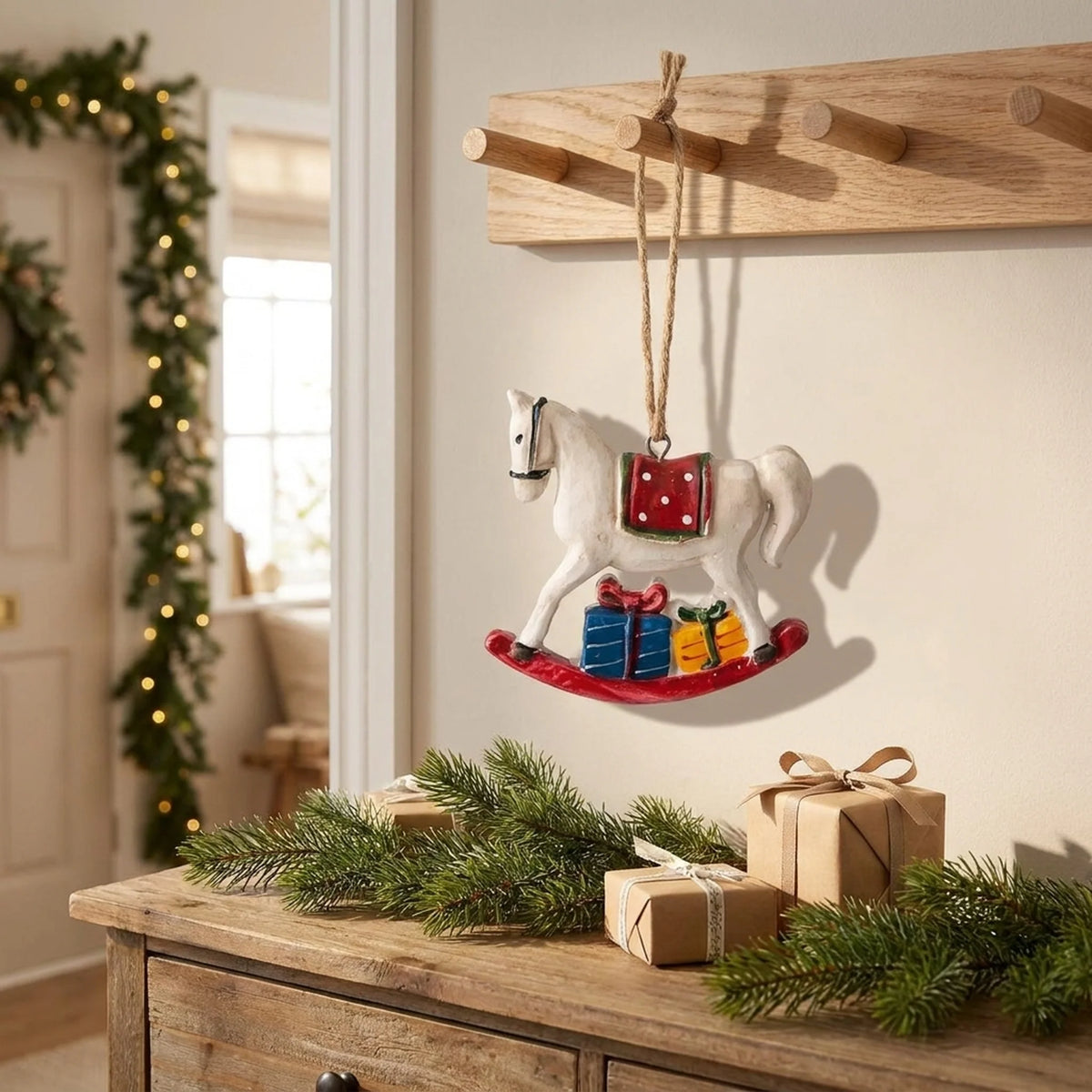 Hanging Christmas Stocking | Reindeer & Tree Motifs