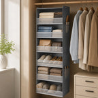 Hanging Closet Organizer | Mesh Side Pockets & Split-Zip Design | 6 Shelves