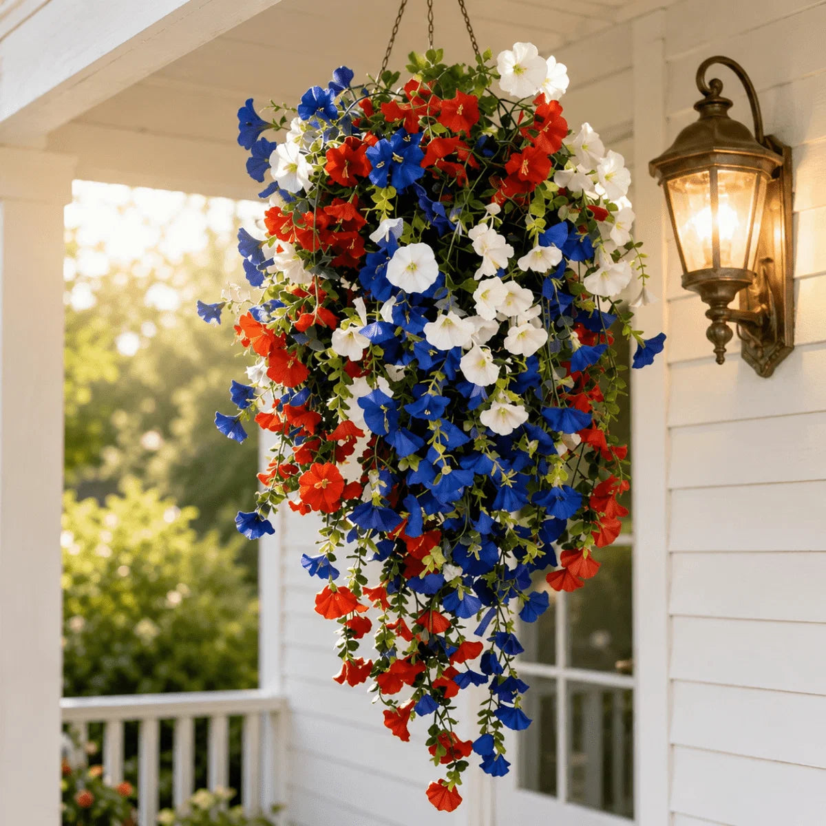 Hanging Flower Basket | Integrated LED Lighting & Silk Flowers
