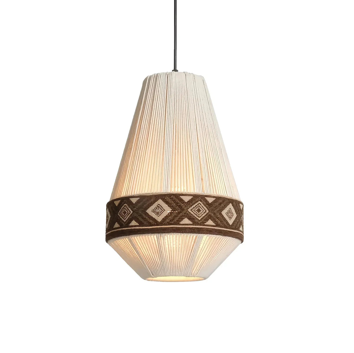 Hanging Lamp | Boho Fringe Tassels & Geometric Pattern | Adjustable Height