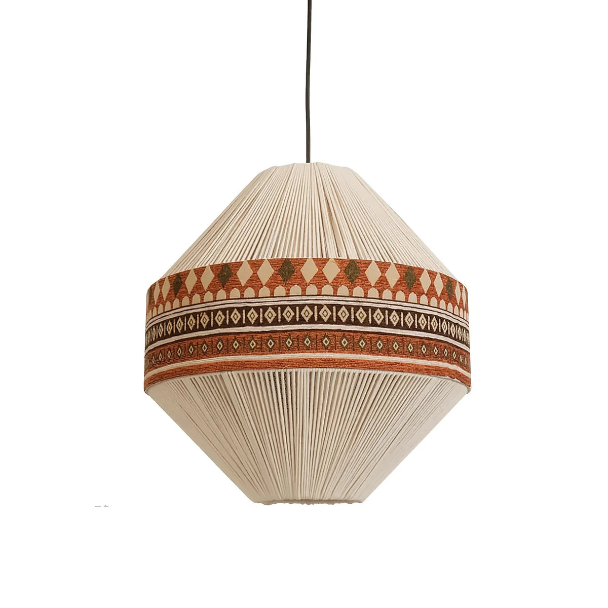 Hanging Lamp | Boho Fringe Tassels & Geometric Pattern | Adjustable Height