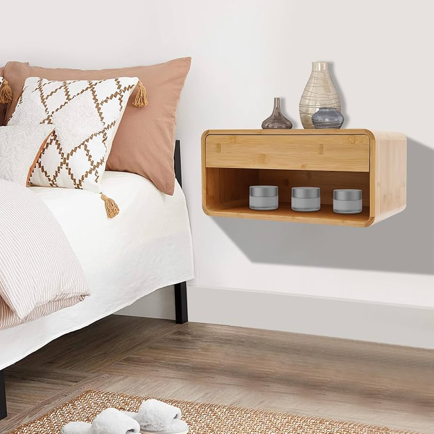 Hanging Nightstands | Live-Edge Acacia Wood & Floating Design | Set of 2