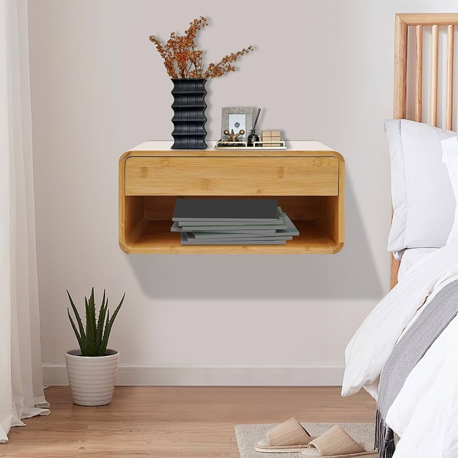 Hanging Nightstands | Live-Edge Acacia Wood & Floating Design | Set of 2