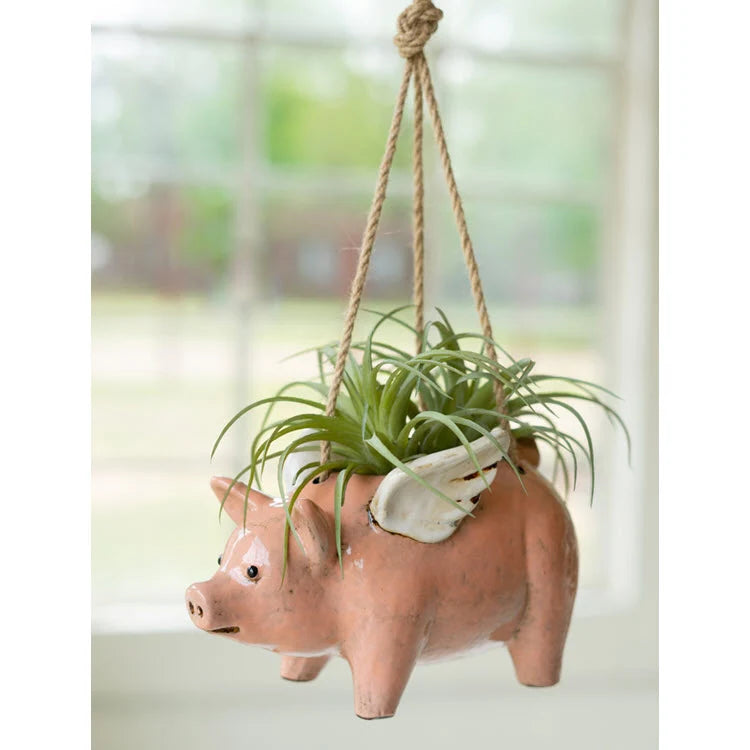Hanging Planter | Ceramic Flying Pig Design | No Drainage Holes