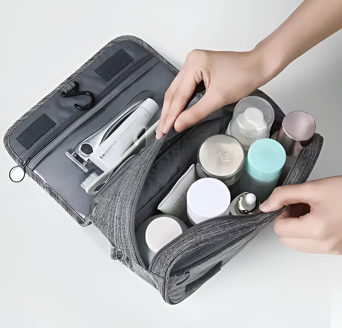 Hanging Toiletry Bag | Waterproof Oxford Fabric & Built-In Hook | With 30ml Refillable Pouches