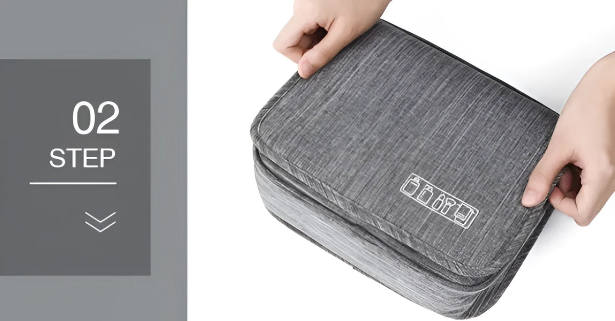Hanging Toiletry Bag | Waterproof Oxford Fabric & Built-In Hook | With 30ml Refillable Pouches