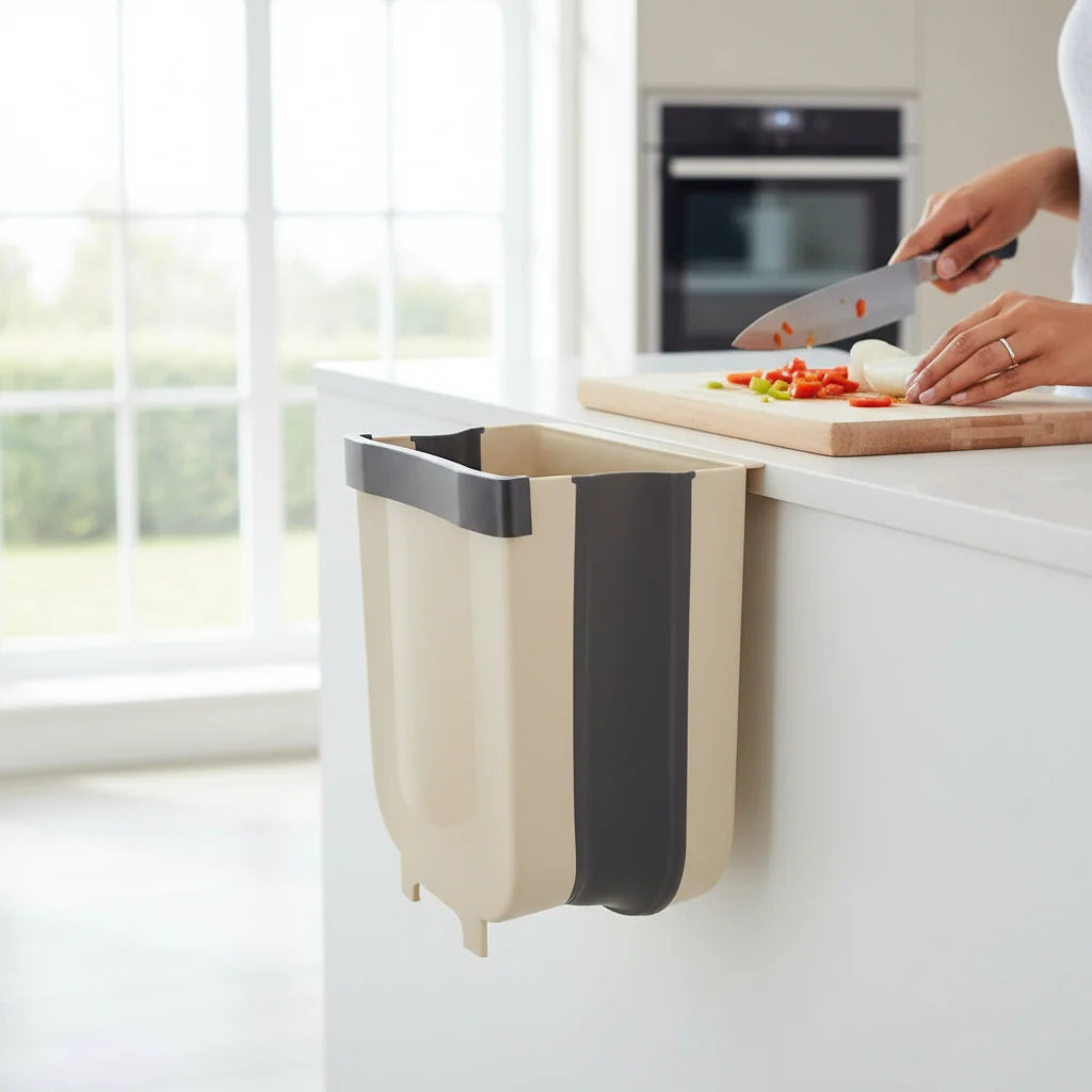 Hanging Trash Can | Foldable Hook-Mount & One-Hand Lid