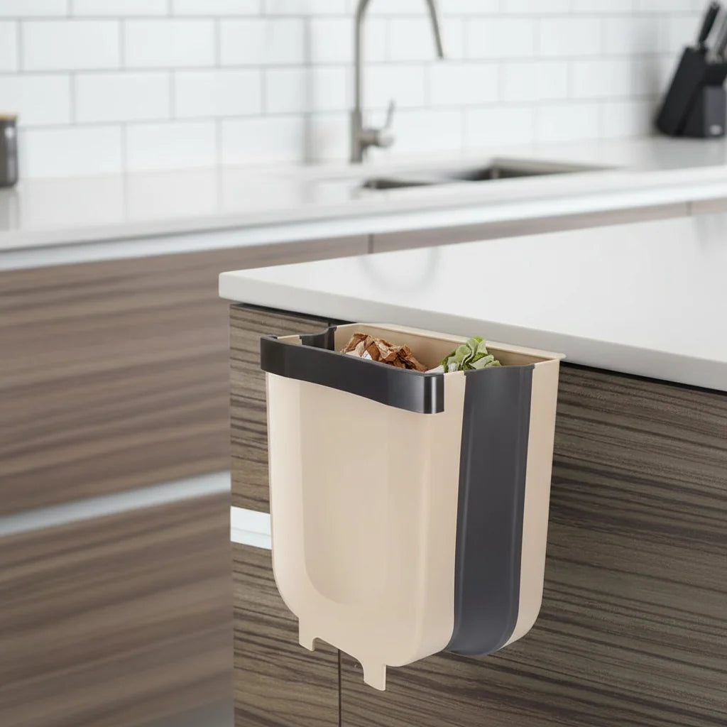 Hanging Trash Can | Foldable Hook-Mount & One-Hand Lid