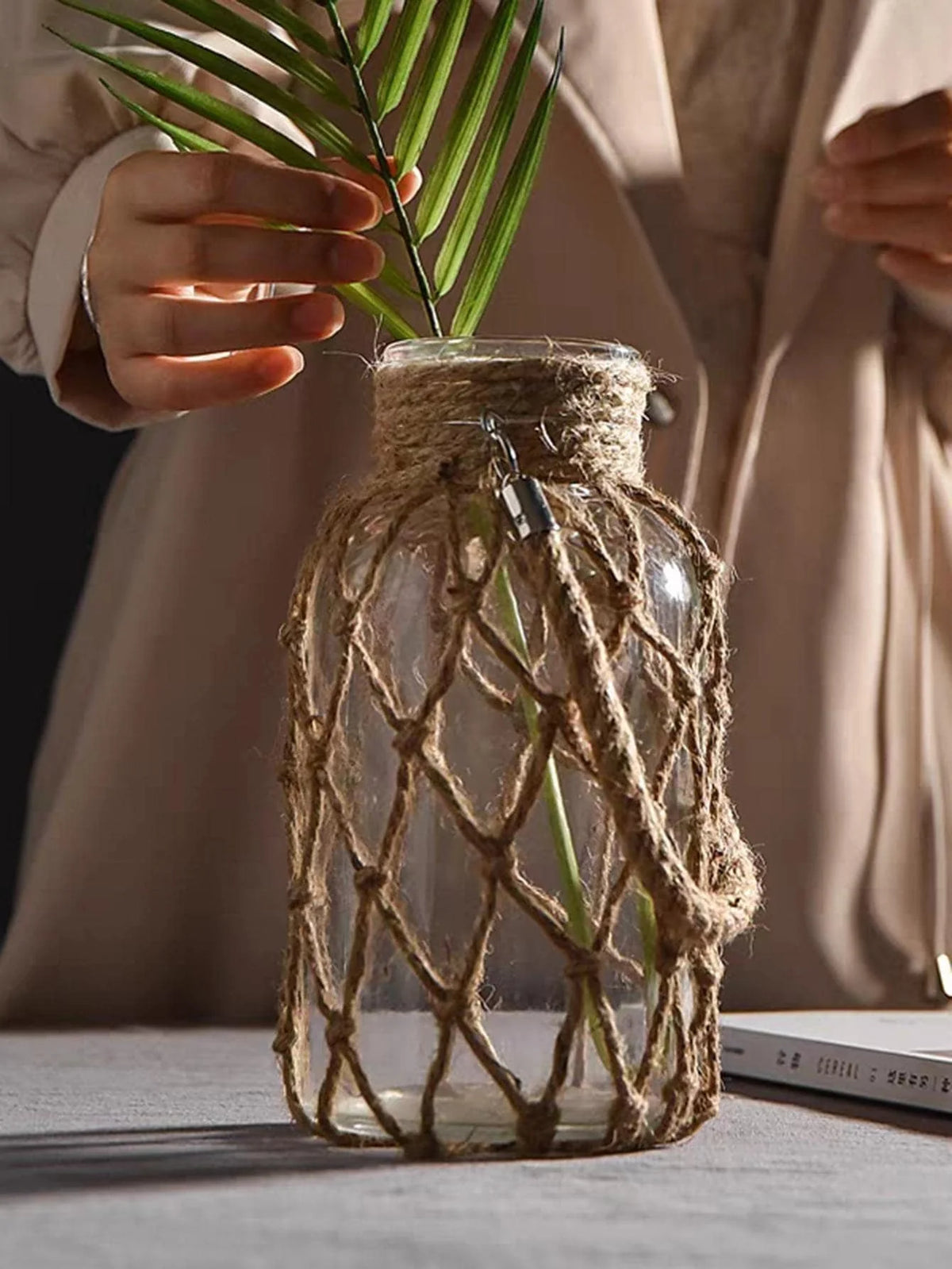 Hanging Vase | Glass & Sturdy Hemp Cord | Hanging & Table